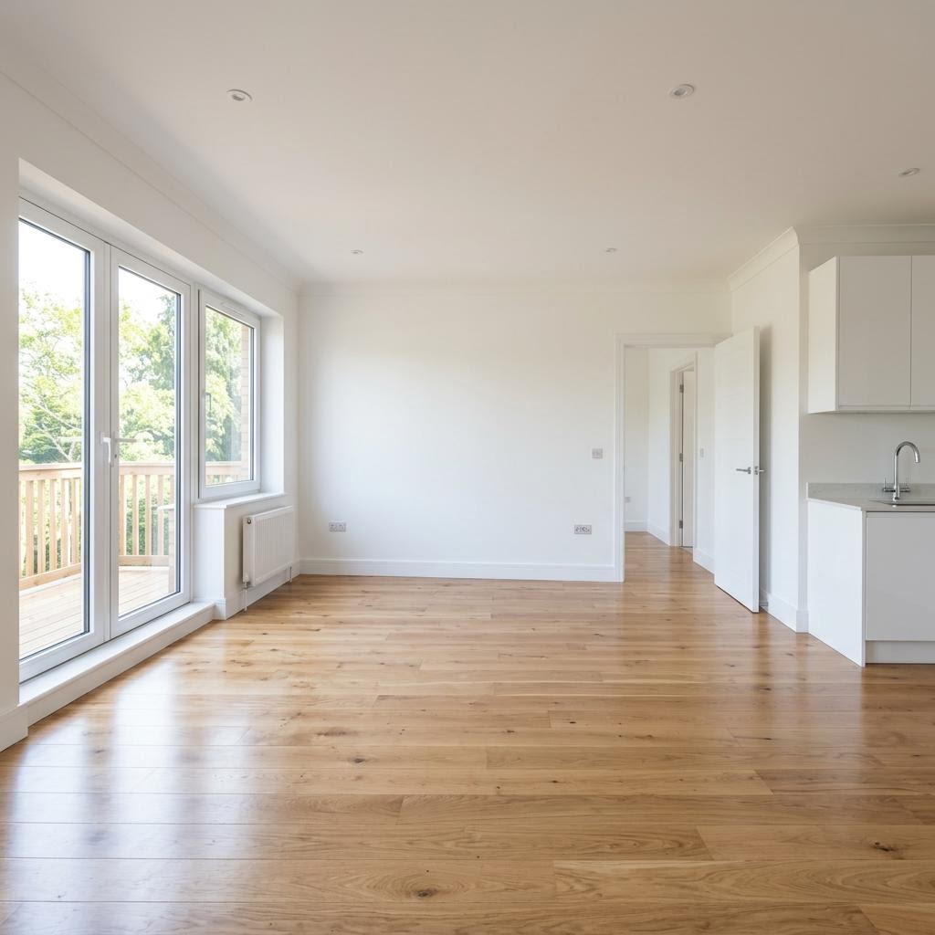 Freshly renovated room cleaned after construction work