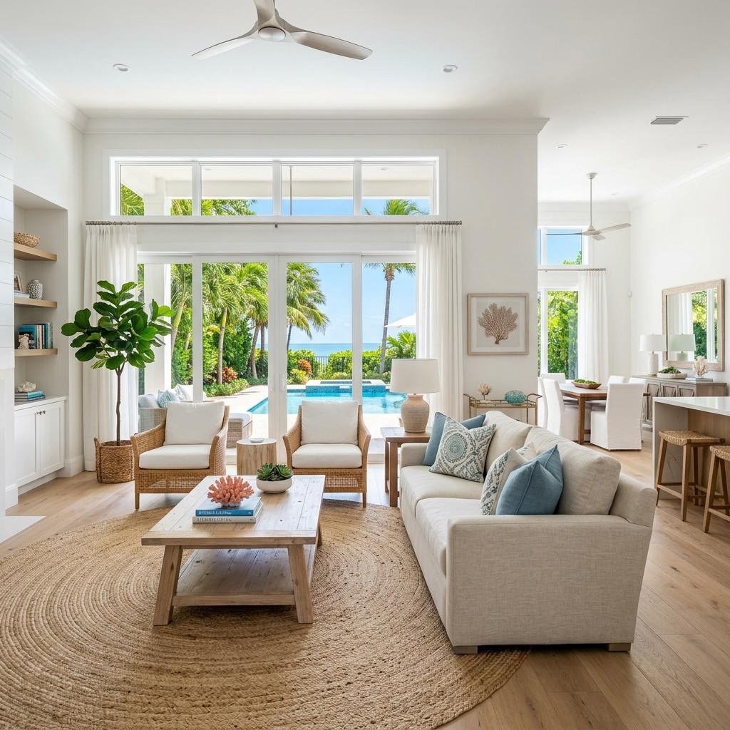 Bright, freshly cleaned living room in a Palm Beach County home
